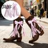 Decoração de Bota de Cowgirl 1 Par Charms de Cowboy Femininos, Laço Rosa Branco com Acessórios de Noiva Pérolas Artificiais Acabamento em Renda, Fita para Charms de Festival