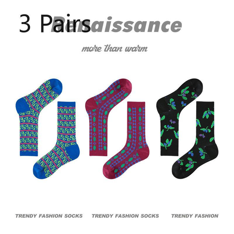 3 Pairs of Female Spring and Autumn  New Trend Retro Tube Socks