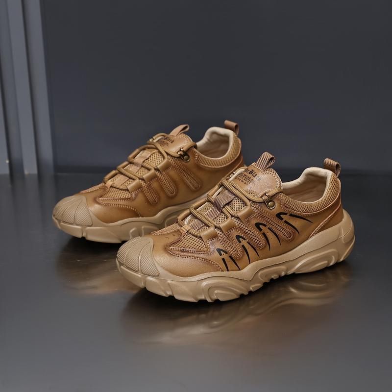 Fashion Golden Sapling Size 38-44 Men's Genuine Leather Shoes Outdoor Leisure Breathable Daily Loafers Non-slip Climbing Hiking Sneakers