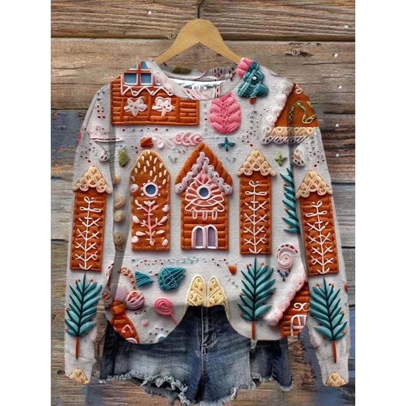 New Christmas Autumn/Winter Printed Round Neck Hoodie For Women