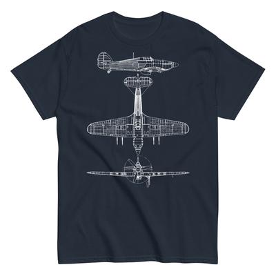 Hawker Hurricane WWII RAF Fighter Aircraft Blueprint Graphic T-Shirt