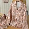Original New Light Luxury Style Leopard Print Pajamas Women's Long-sleeved Trousers Ice Silk Satin High-end Satin Loungewear Set