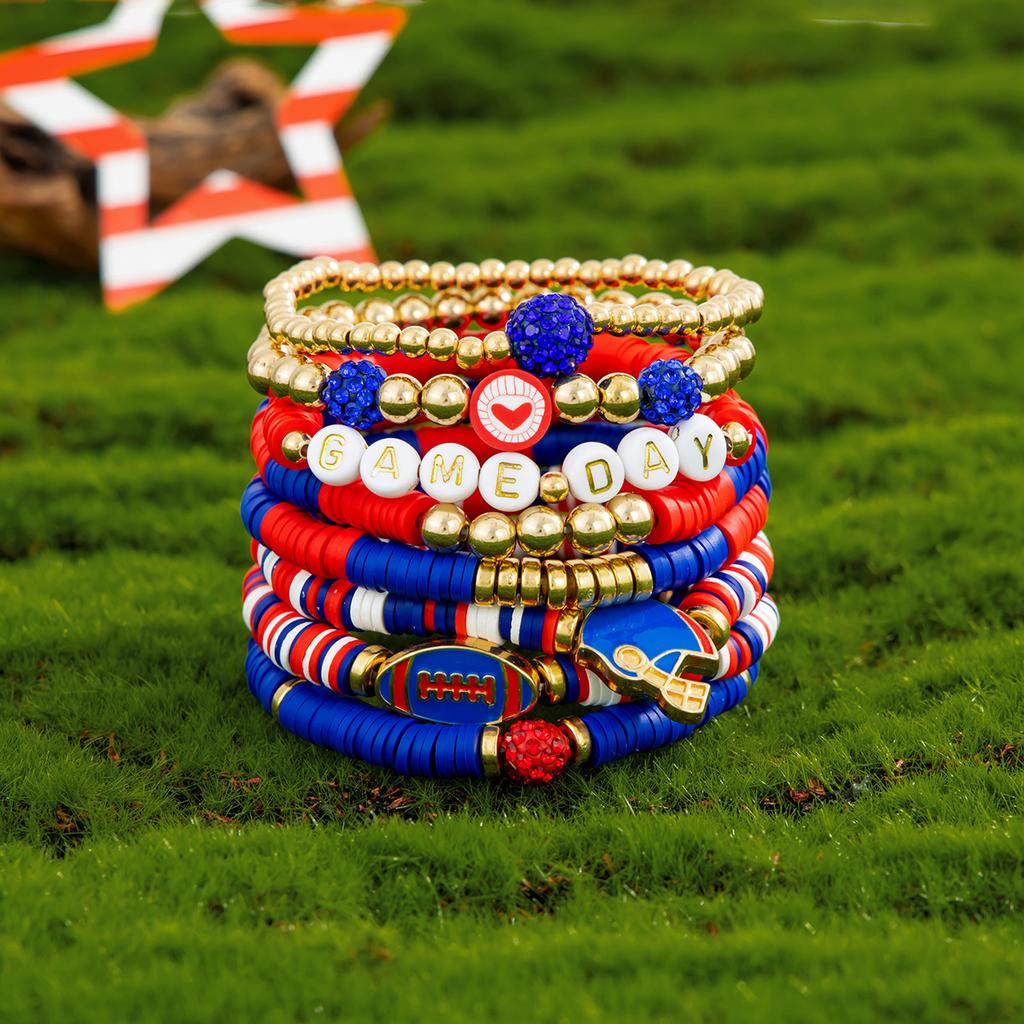 Super Bowl Game Day Bracelet Set Game Day Colorful Football Soft Ceramic Elastic Bracelet