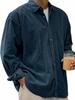 Men's Solid Color Corduroy Button Down Shirt, Loose Fit Lapel Casual Long Sleeve Shirt