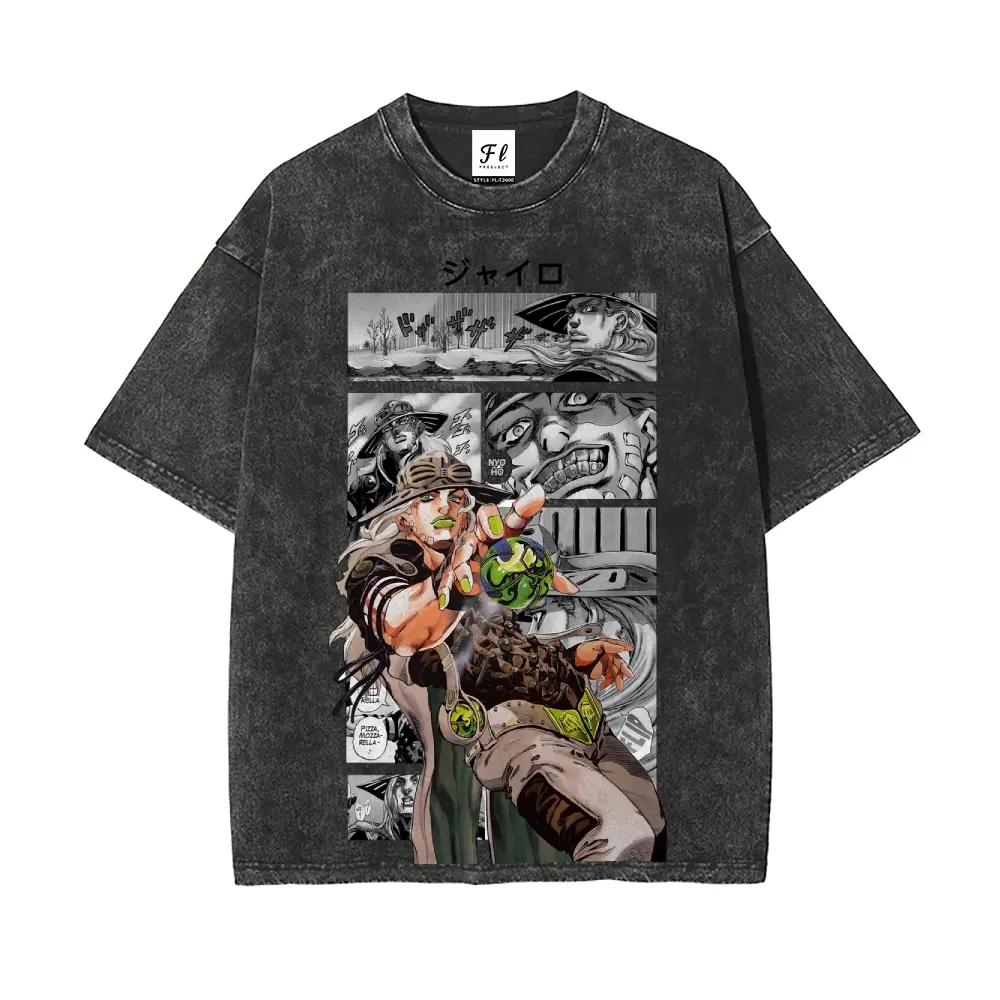 Japanese Anime JoJo's Bizarre Adventure T Shirt Y2k Washed T-shirt Summer Short Sleeve Cotton O-Neck Tee Top Men Unisex Clothing