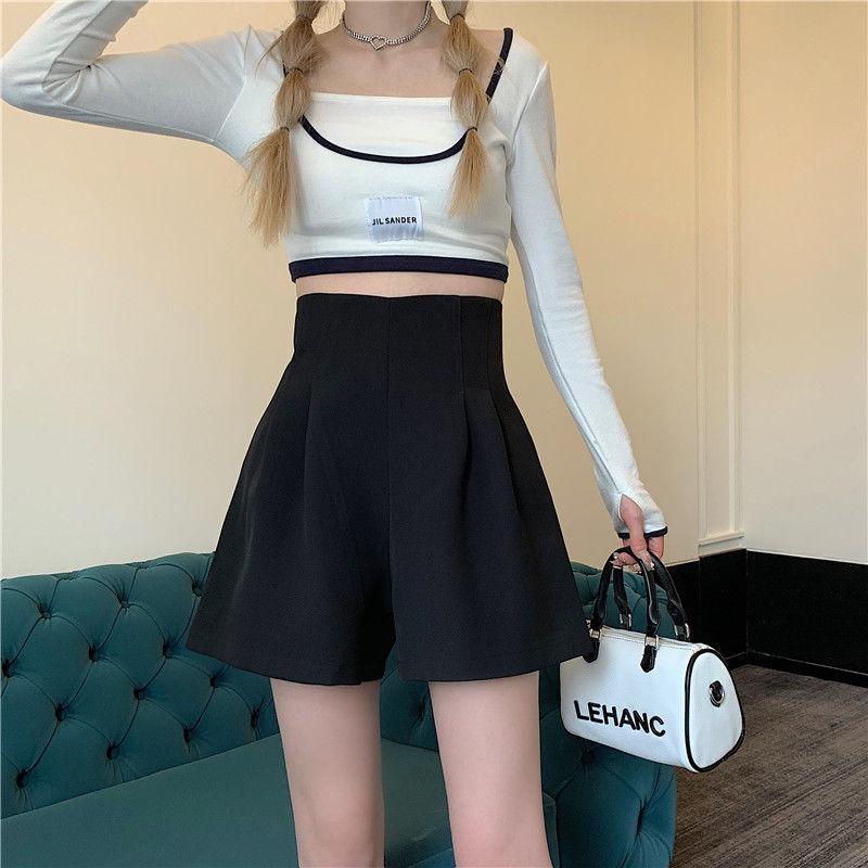 

Широкие шорты прямого кроя черного цвета для похудения для женщин - лестный и универсальный летний стиль XL чёрный