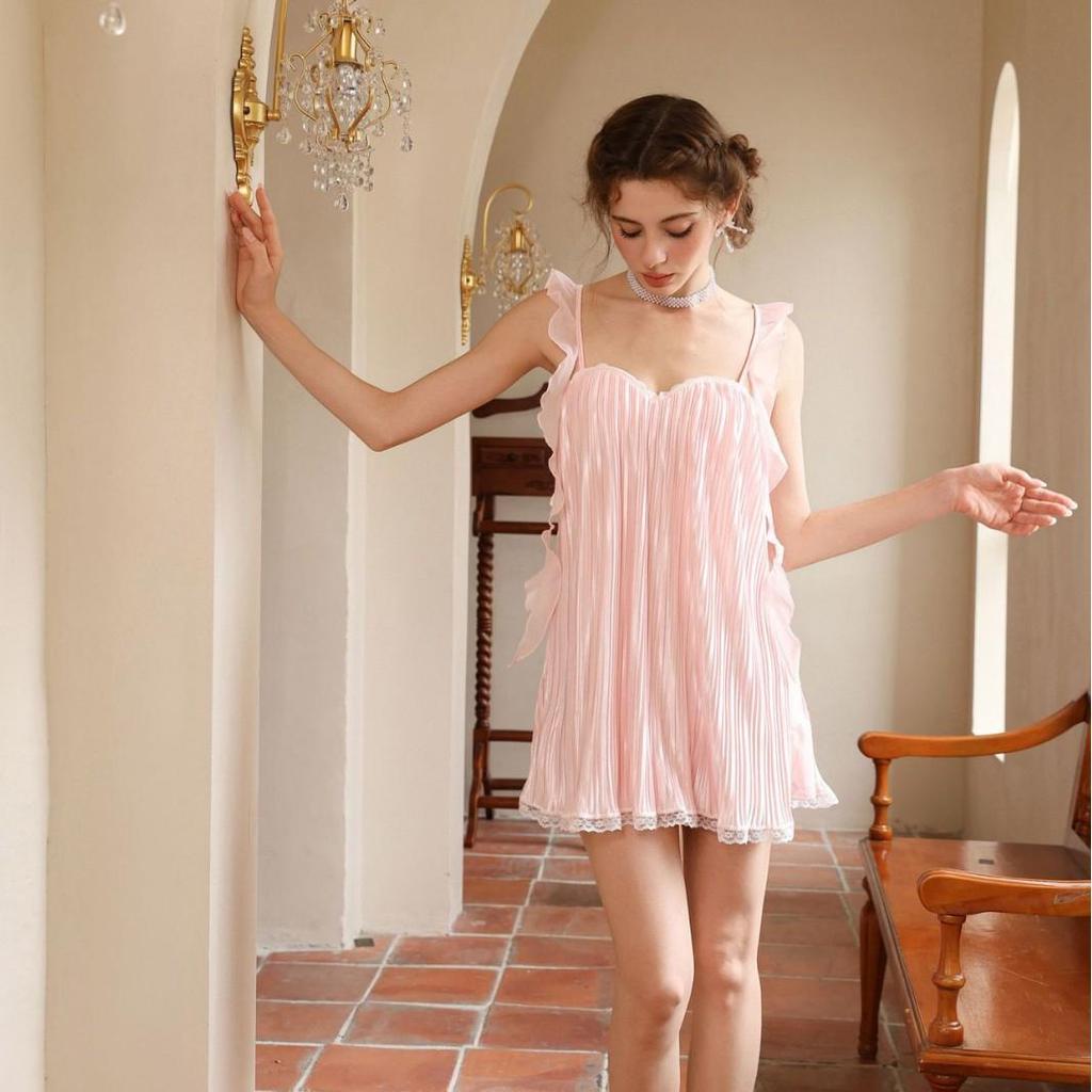 Original Ice Silk Pleated Nightgown - Cute Style Pajamas, Sexy Sling Nightwear