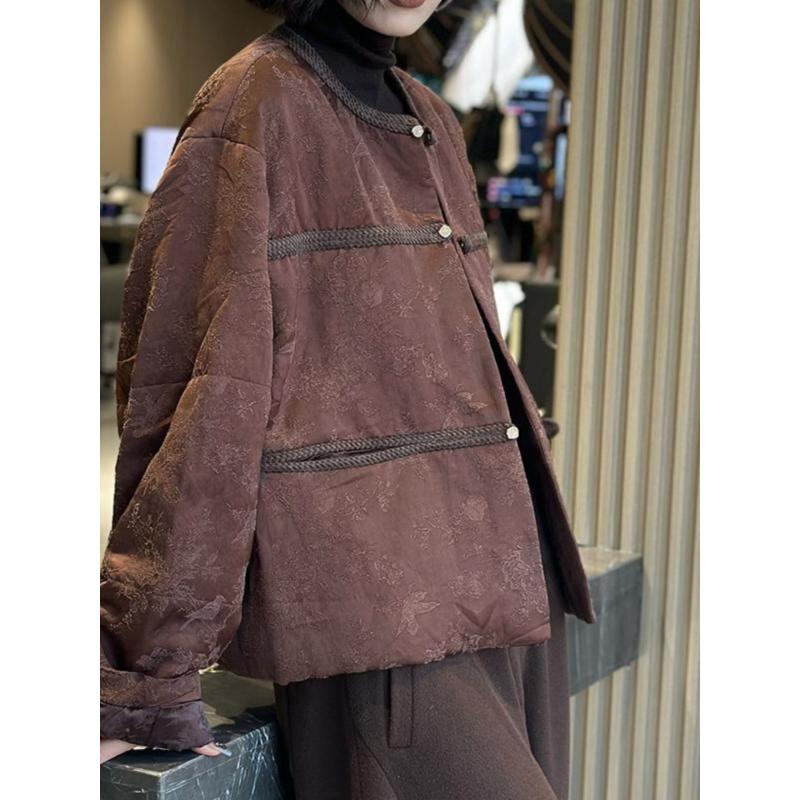 Nova Jaqueta de Algodão Botões Marrons Super Street para Mulheres Inverno 2025 Novo