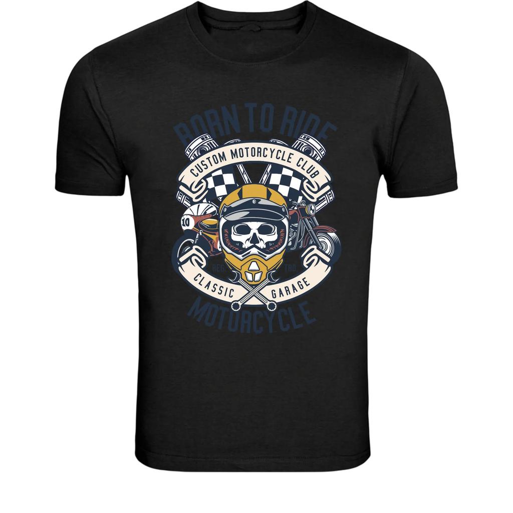 Born To Ride Custom Motorcycle Club T-Shirt - Vintage Biker Skull