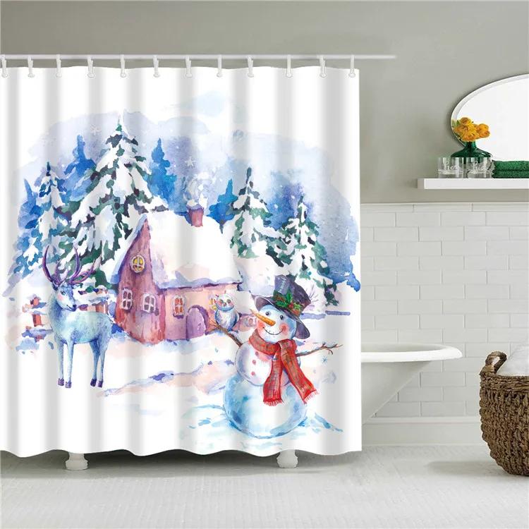 Merry Christmas Santa Claus Shower Curtain Xmas Present Bathroom Shower Curtains Fabric Waterproof Polyester Bathroom Curtain