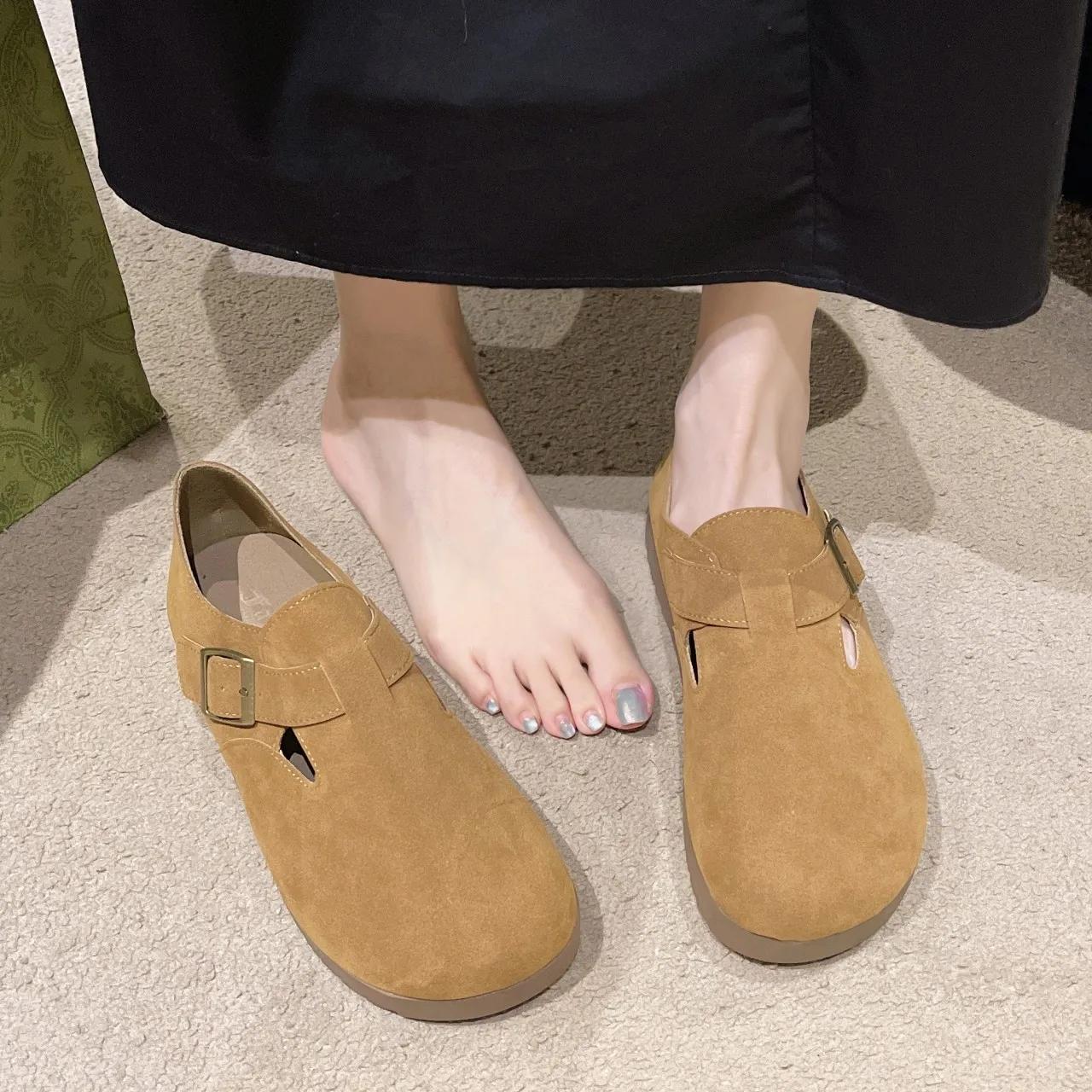 

Модные весенне-осенние однотонные модные удобные элегантные женские туфли с пряжкой на низком каблуке с круглым носком на плоской подошве для ходьбы повседневные туфли 40 коричневый