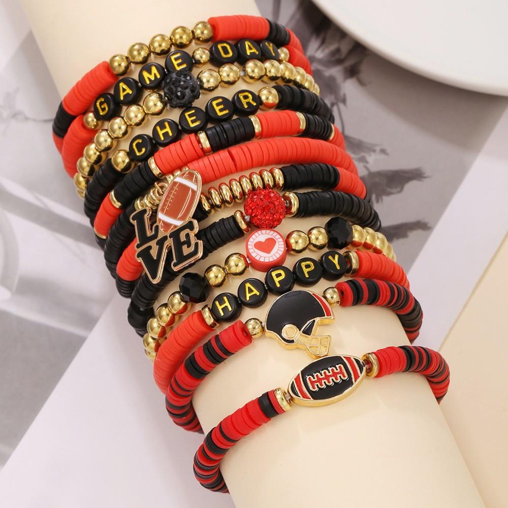 European and American football bracelet set, sports letter bracelet, oil drip alloy pendant jewelry