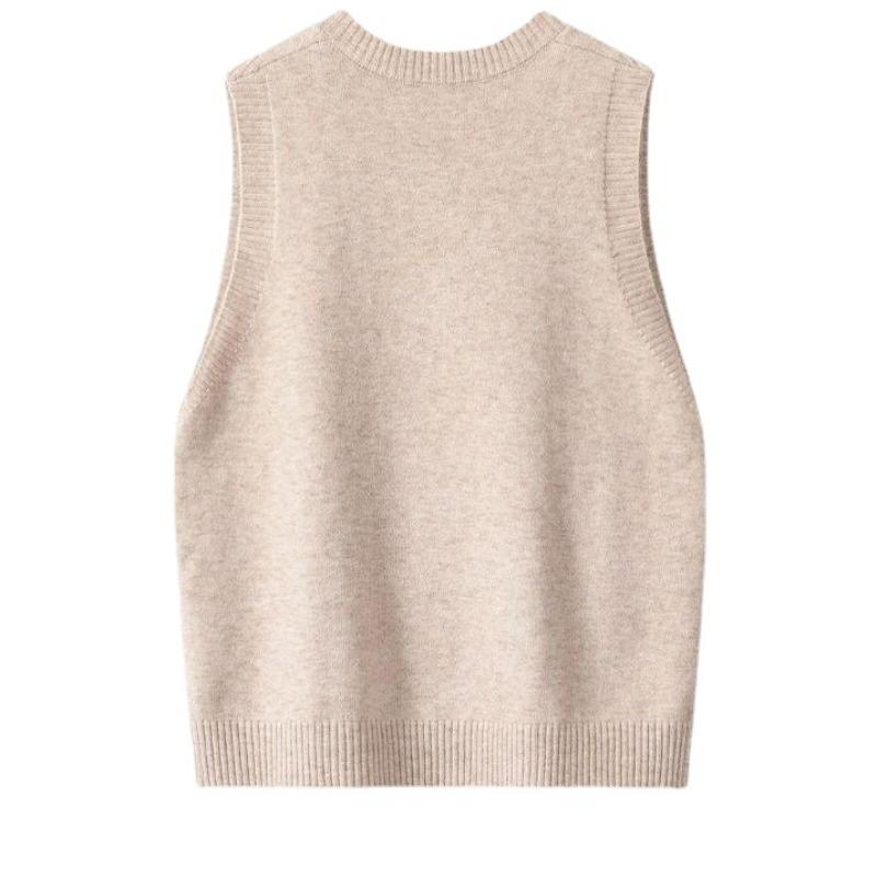 Women's Vintage V-Neck Knitting Vest Side Split Button Sleeveless Sweater Autumn Winter Solid Color Casual Waistcoat