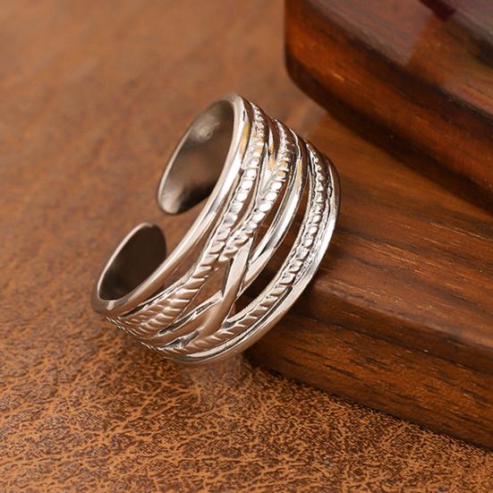 Thumb Ring Geometric Lines Shape Adjustable Opening Design Finger Ring Stainless Steel Finger Band Versatile Jewelry Gift