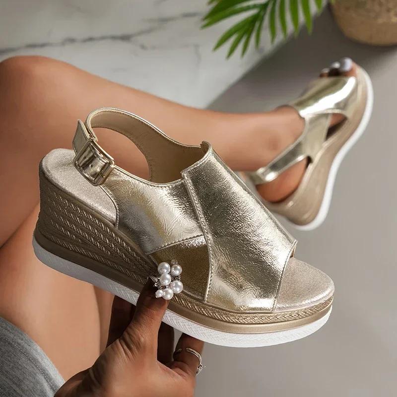 Peep Toe Wedge Sandals Women Summer Back Strap Buckle Platform Sandles Woman Fashion Thick Sole Sandalias Roman Shoes 2024