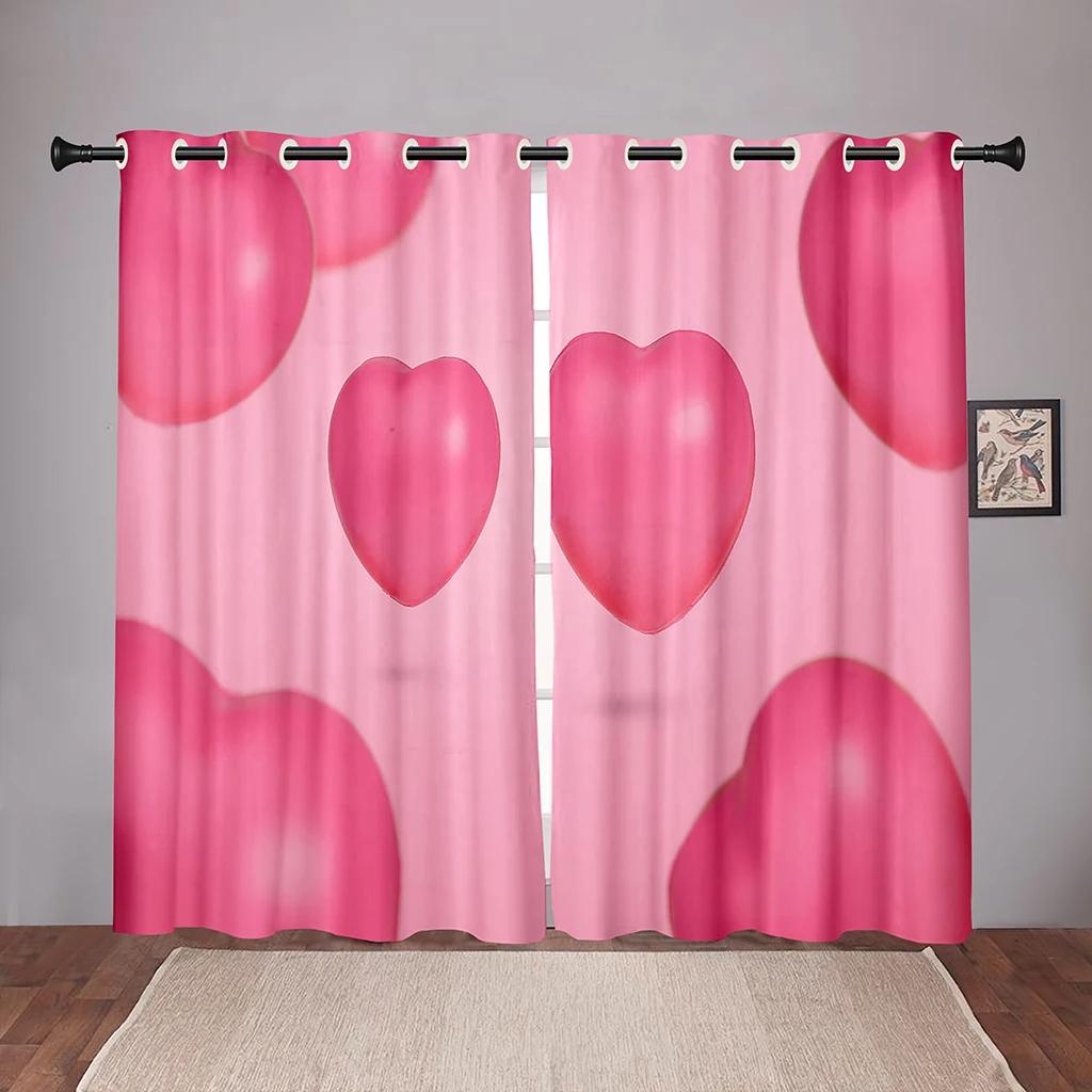 

Мультяшное сердце розовые детские затемняющие шторы для спальни гостиной ванной кухни двери холла дома крючки высокие затенения новые W55 X H120cm X 2&Grommet Top