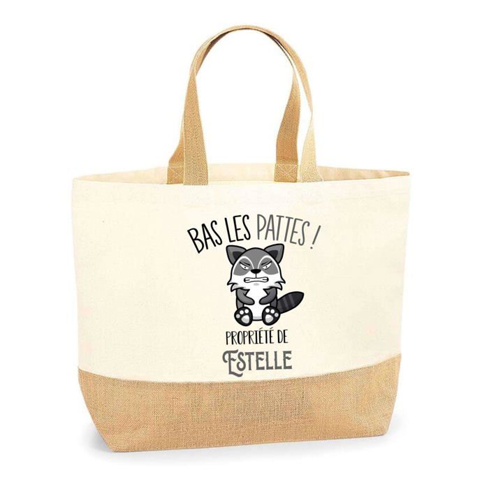 Sac cabas - PLANETEE - Estelle Bas les pattes Raton laveur - Jute - Imprimé en France - Grande contenance