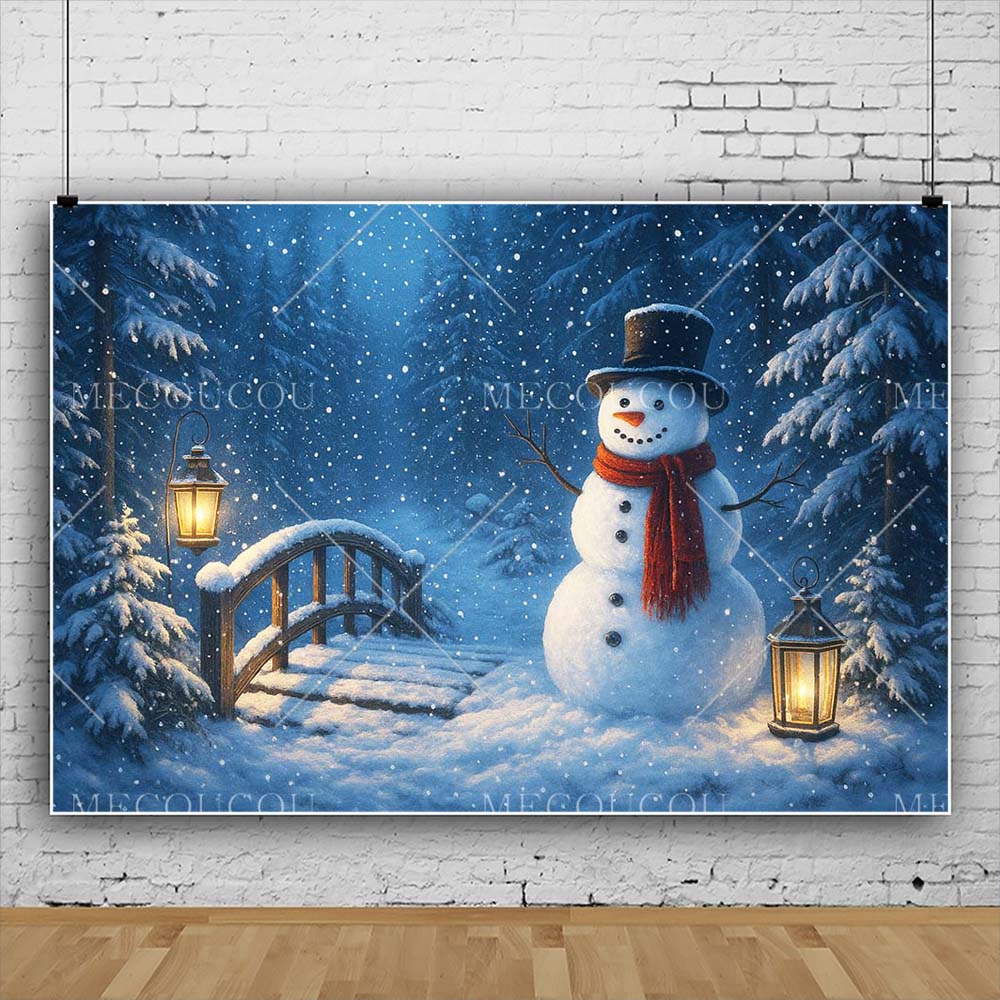 Winter Snow Scenery Backdrop Night Starry Sky Xmas Tree Snowflake Snowman Photography Baby Shower Portrait Banner Photo Studio