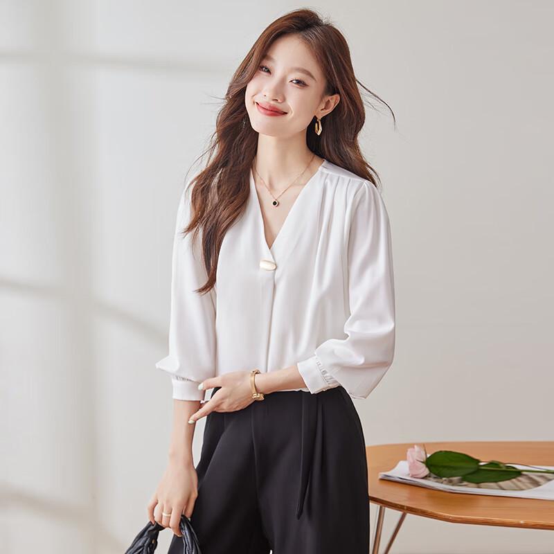 Women's V-Neck Long Sleeve Chiffon Blouse