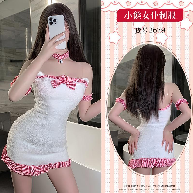 Cute bear backless short skirt wear neck bear two-dimensional maid wear sexy underwear female sweet suit