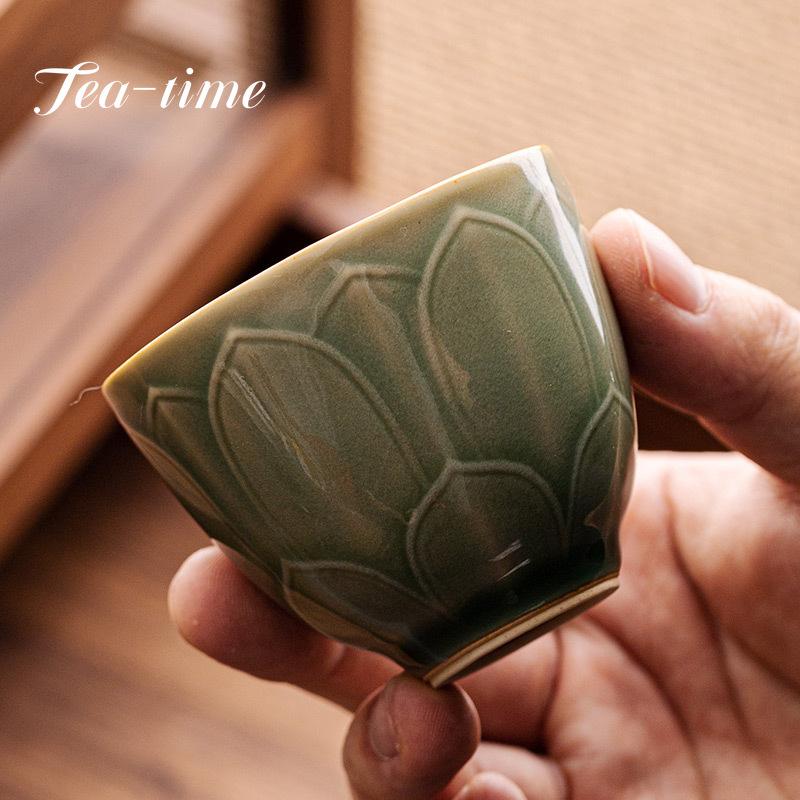 120ml Boutique Yue Kiln Celadon Lotus Exquisite Cup Tea Cup Retro Kung Fu Tea Master Cup Ceramic Single Personal Cup Drinkware