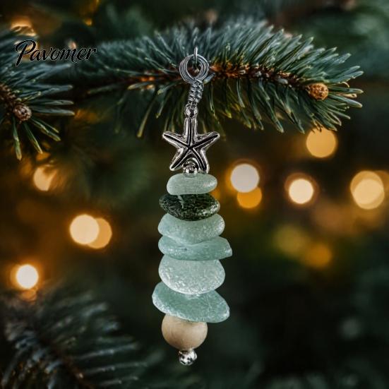 Exquisite Christmas Tree Decoration Sea Glass Ornament, Handmade Starfish Hanging Decorative Bag Charm for Vacation Decoration, Coastal Style Pendant