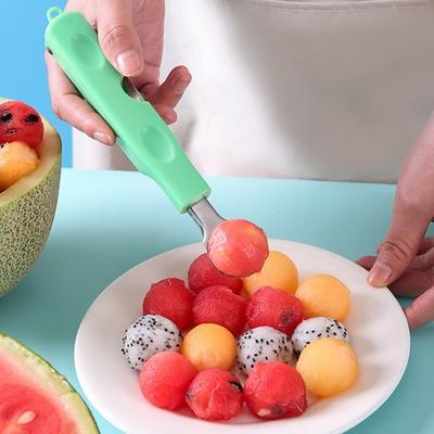 Juego de cucharas con ventosa para melón 3 en 1, cortador de sandía de acero inoxidable, removedor de pulpa, separador de pulpa, rebanador de fruta