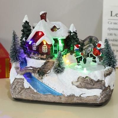 Fashion Resin Christmas Village Houses Santa Claus Snow View Xmas Ornament Craft LED Light New Year Decor Desktop Decor