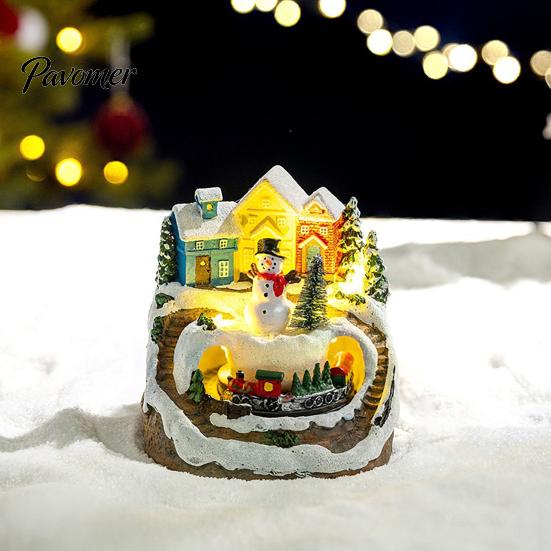 Weihnachtsbaumschmuck 2 Stück Zug Spieluhr mit drehendem Licht, Schneedorf Karussell Innenbereich Festliche Partyartikel Schmuckstück, Batterie/USB