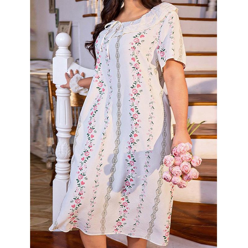 Plus Size Floral Nightgown for Women - Spring/Summer Comfortable Loose Pajama Dress