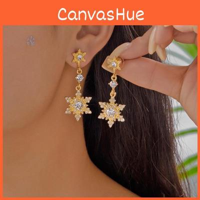 Snowflake Pendant Earrings With Zirconia Drop For Women Seasonal Jewelry