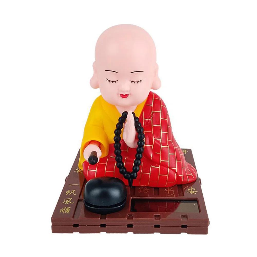 1pcs Solar Powered Bobble Shaking Head Monk Ornaments Buddhist Monk Figurines Statues Car Home Office Decorations