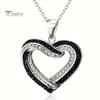 Women Necklace Earrings Set Overlapping Hearts Jewelry Black White Rhinestone And Double Heart Pendant for Parties Weddings Celebrations Love
