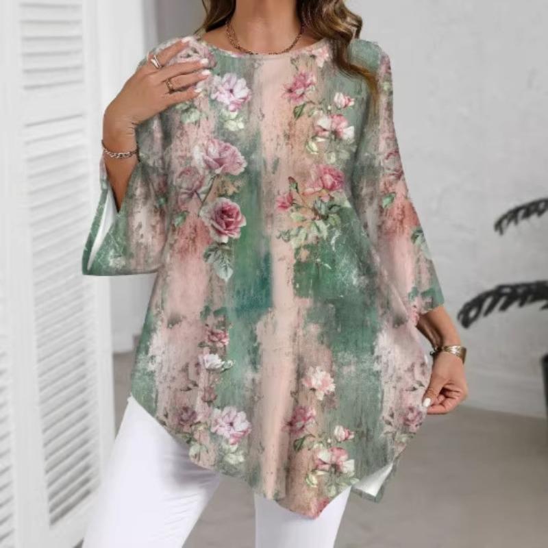 T-shirt Casual da Donna Taglie Forti, Blusa Stampata Girocollo, Abbinabile a Tutto, Primavera Estate 2026