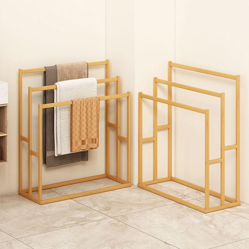 Wood Vertical Towel Rack with 3 Hanging Crossbars 3 Tier Standing Towel Rack Floor Towel Rack for Bathroom Dorm Bedroom Pool