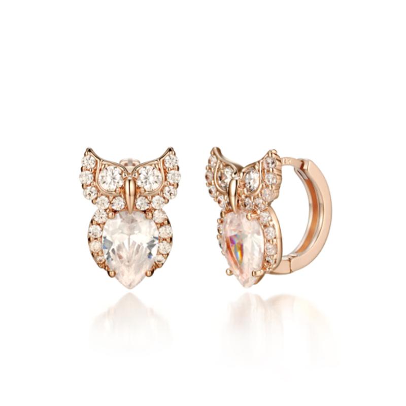 CRANNE 14k Gold Owl One-Touch Earrings (Gold Pin) C24EGP119