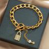 Salircon Steampunk Metal Thick Chain Bracelet Women's Exquisite Rhinestone Lock Key Pendant Buckle Bracelet Trendy Jewelry Gifts