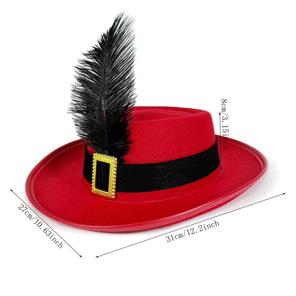 

Musketeer Hat Holiday Costume Hat With Sash and Feather Novelty Headpiece Breathable Headwear Clothing Accessories For Girls Boy червоний