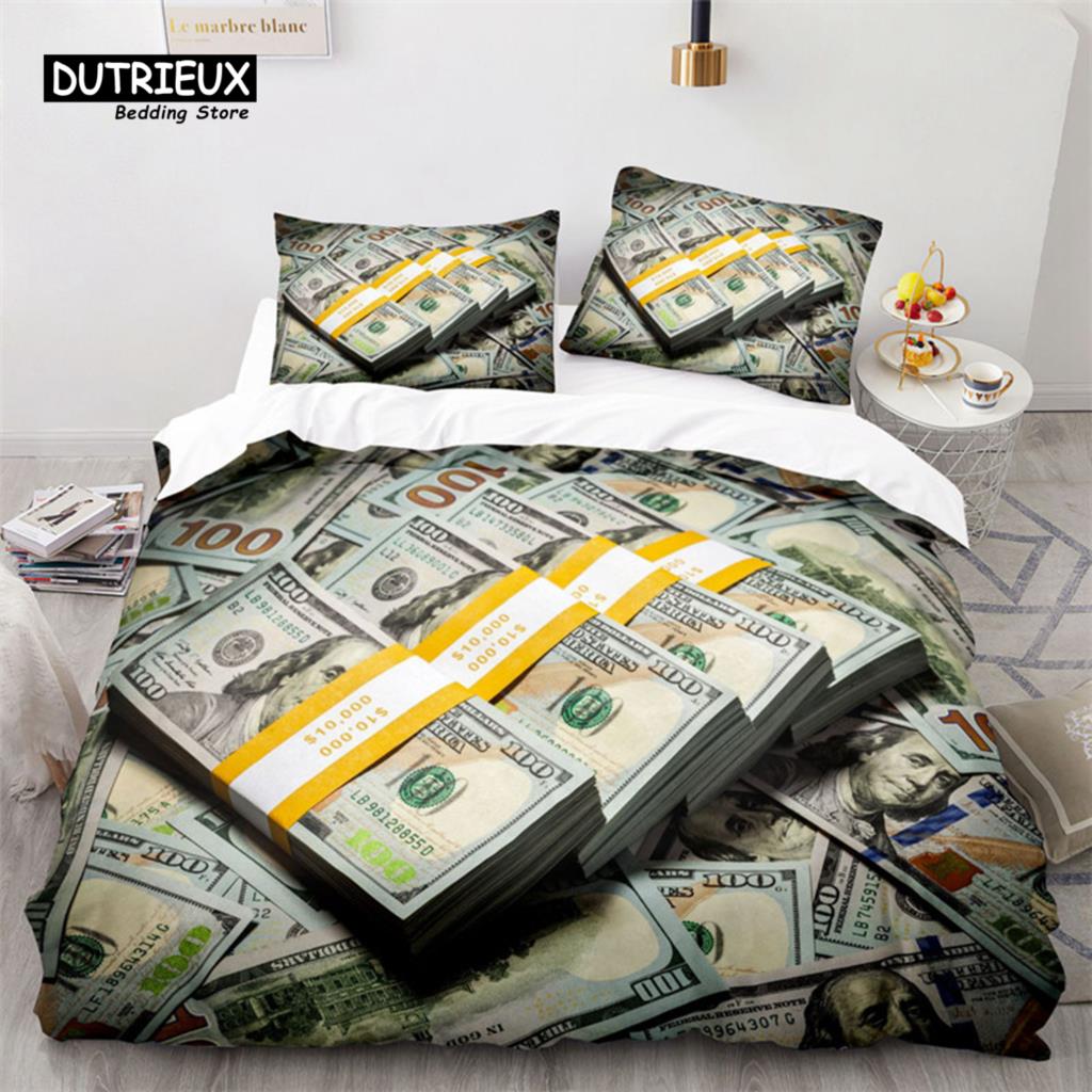 Money Bedding Set Microfiber Dollar Bills of United States Print Duvet Cover Twin King Queen Size For Kids Adults Bedroom Decor