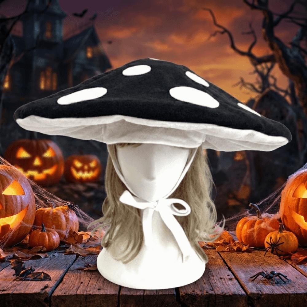 Polka Dot Mushroom Hat Soft Velvet Fungus Beret Cap Adjustable Costume Headpiece Novelty Costume