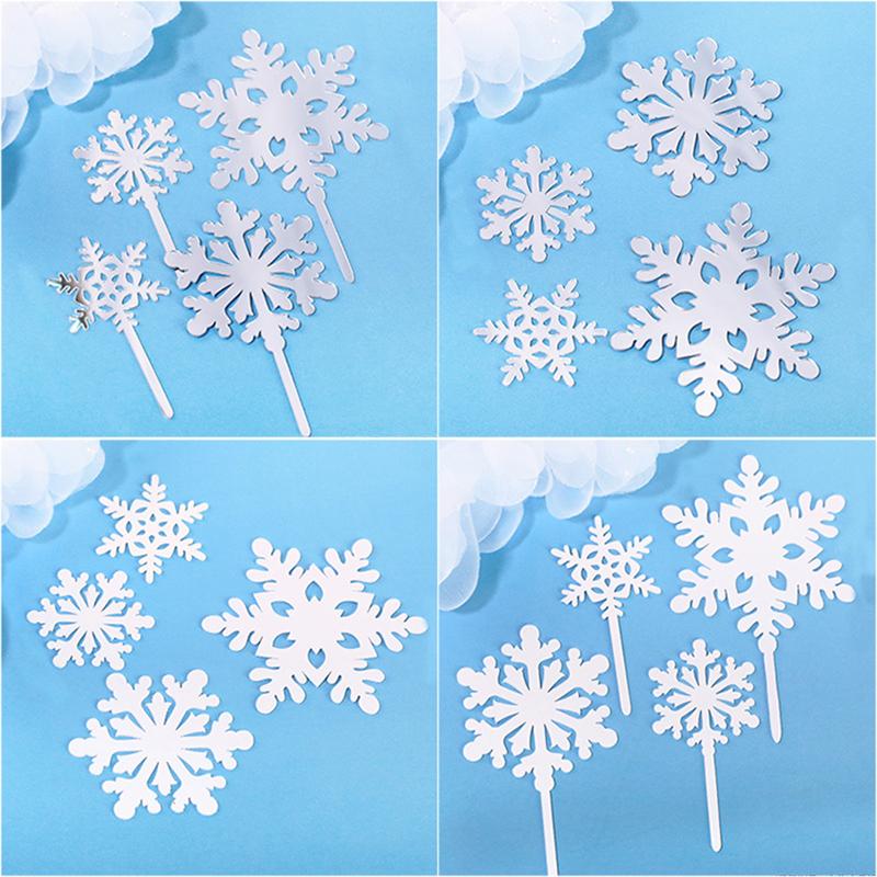New Snowflake Four Piece Acrylic Party Cake Topper For Birthday Christmas Happy New Year 2024 Party Cake Decoration Supplies