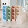 Multi Compartment Organizer Slanted Pen Holder with 5 Compartments, Plastic Stationery Storage Organizer, Box Macaron Colors Space Saving Pencil