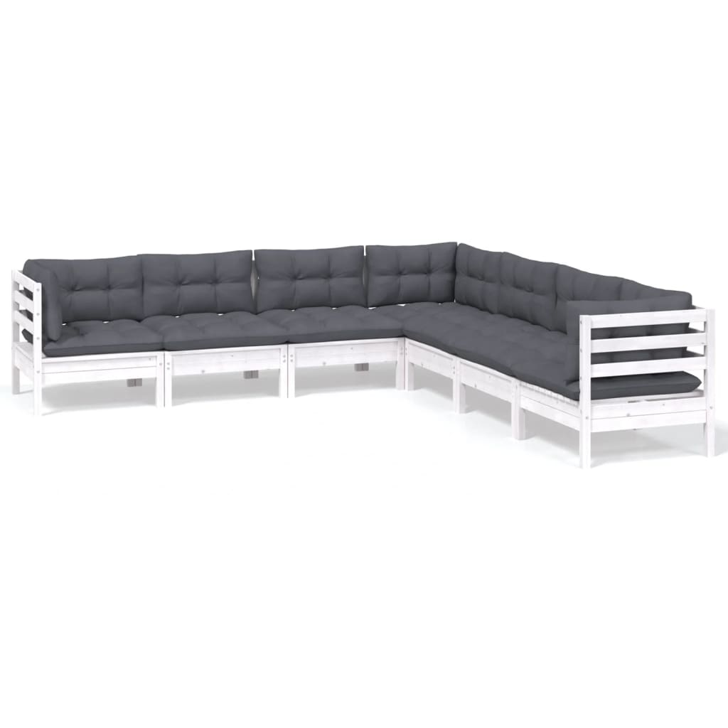 Vidaxl 7-Cz. Garden Lounge Set, Cushions, White Pine