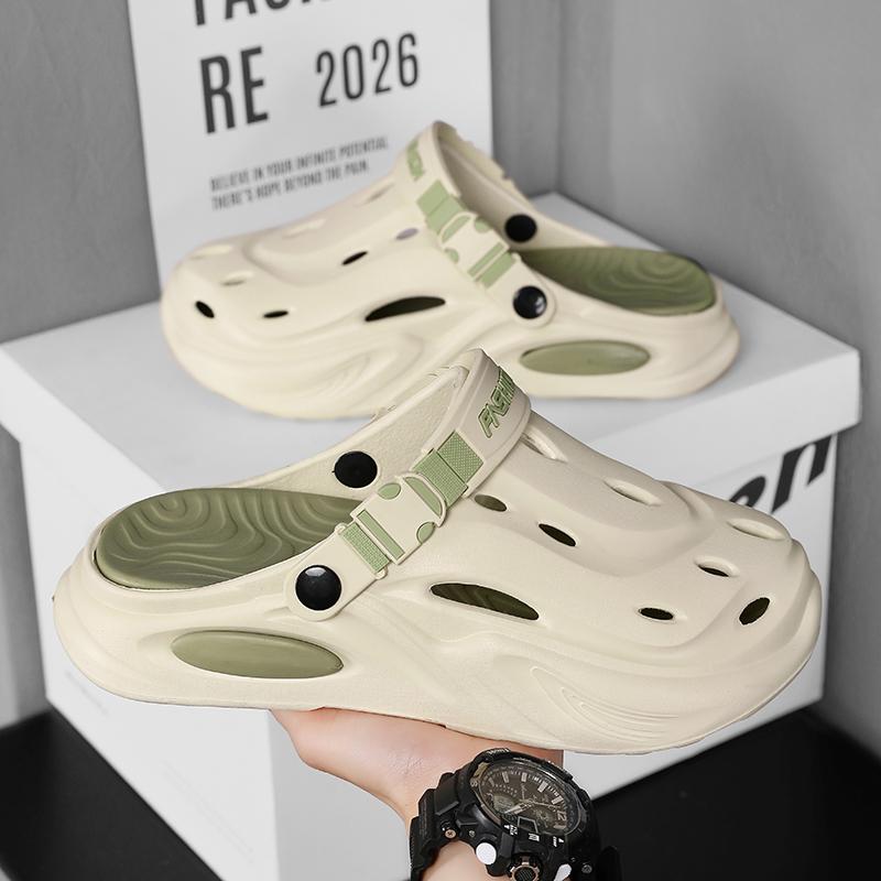 Fashion Men Water-Resistant EVA Slippers Beach-Walking Comfortable Step Sensation Head-Covering Slip-On Sandals Casual Footwear