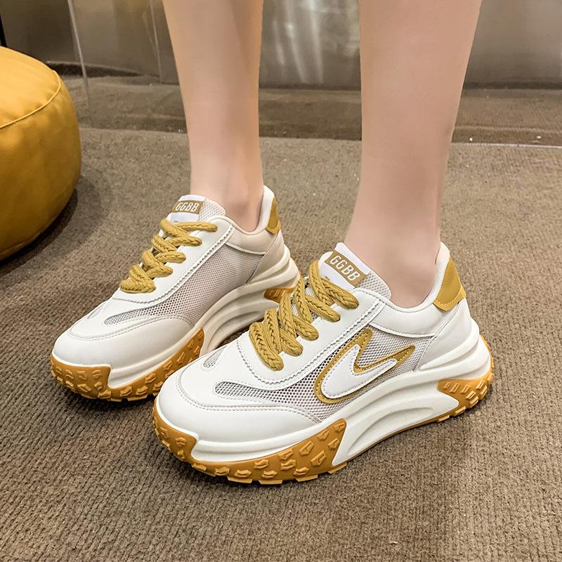 

Весенние повседневные сетчатые кроссовки женские летние 2024 года новые модные цветные толстые подошвы легкие повседневные спортивные кроссовки 40 жёлтый