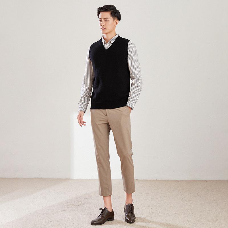 Men's Loose Fit Wool Crew Neck Sweater Vest - Sleeveless Pullover for Spring & Autumn