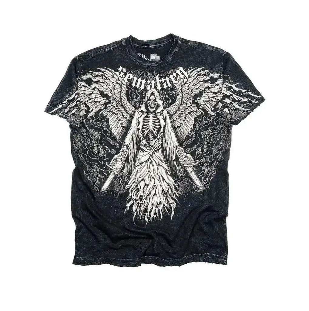2000er Neues amerikanisches Retro lässiges HipHop Gothic Print Damenbekleidung Mode T-Shirt Street Kurzarm Damen und Herren y2K Tops