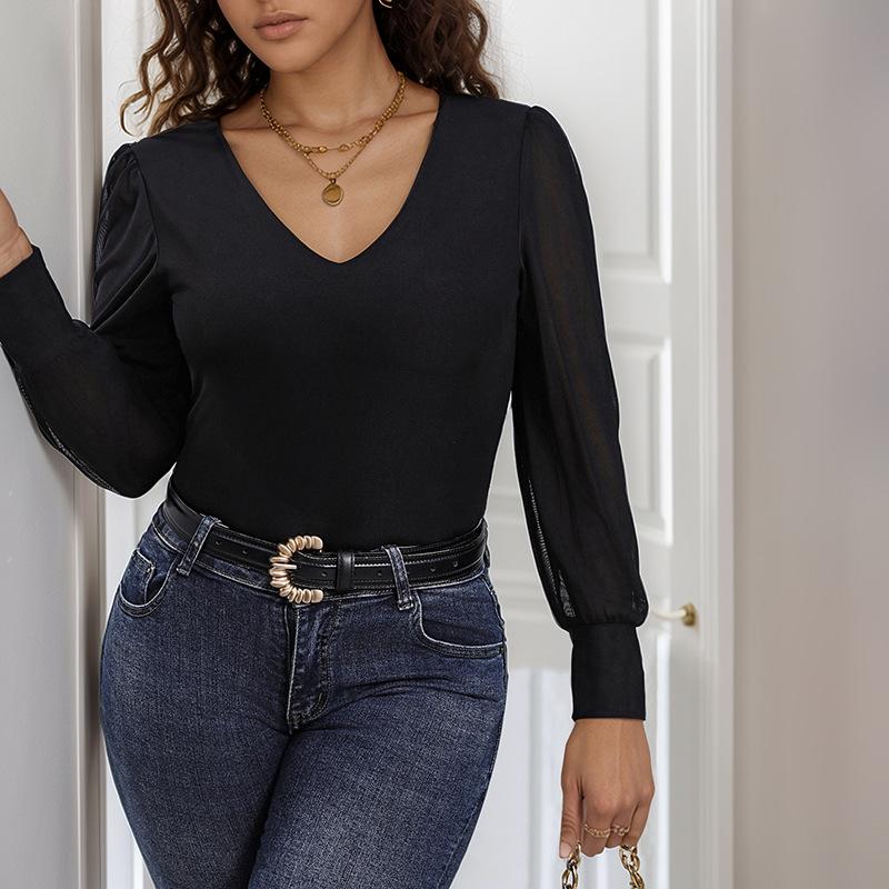 Jarní jednoduchý overal dámský Spice s dlouhým rukávem a výstřihem do V z jednoho kusu