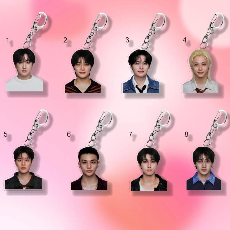 8pcs Stray Kids Photo Style Acrylic Keychain Set, Kpop Stray Kids Member Portrait Bag Charm Pendant, STAY Fans Collectible Accessory 8pcs