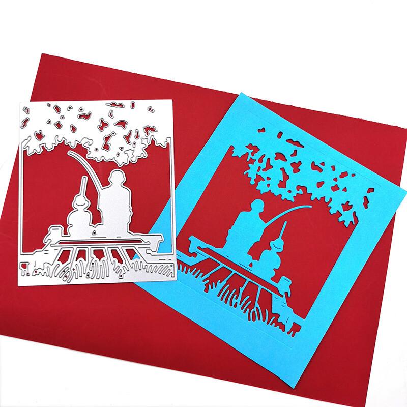 Fishing Man Family Frame Cutting Dies Metal Stencil DIY Scrapbooking Album Paper Card Embossing Craft Decor Art Die Cut People